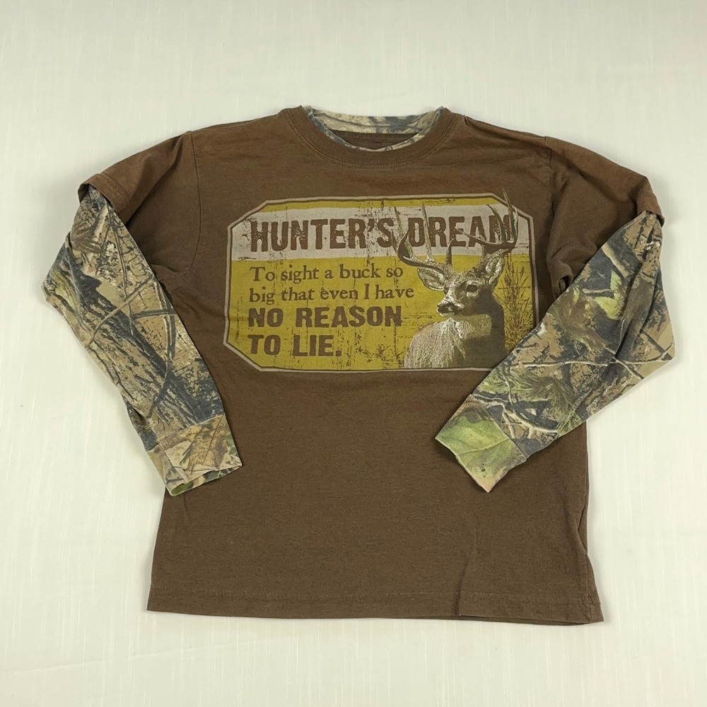 Ranger Kids Brown Camo Layered Hunter's Dream Buck Graphic Long Sleeve Shirt L